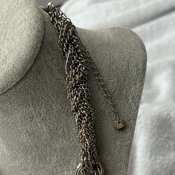 Silver Multi Chain Braided Statement Necklace - Picture 3 of 8